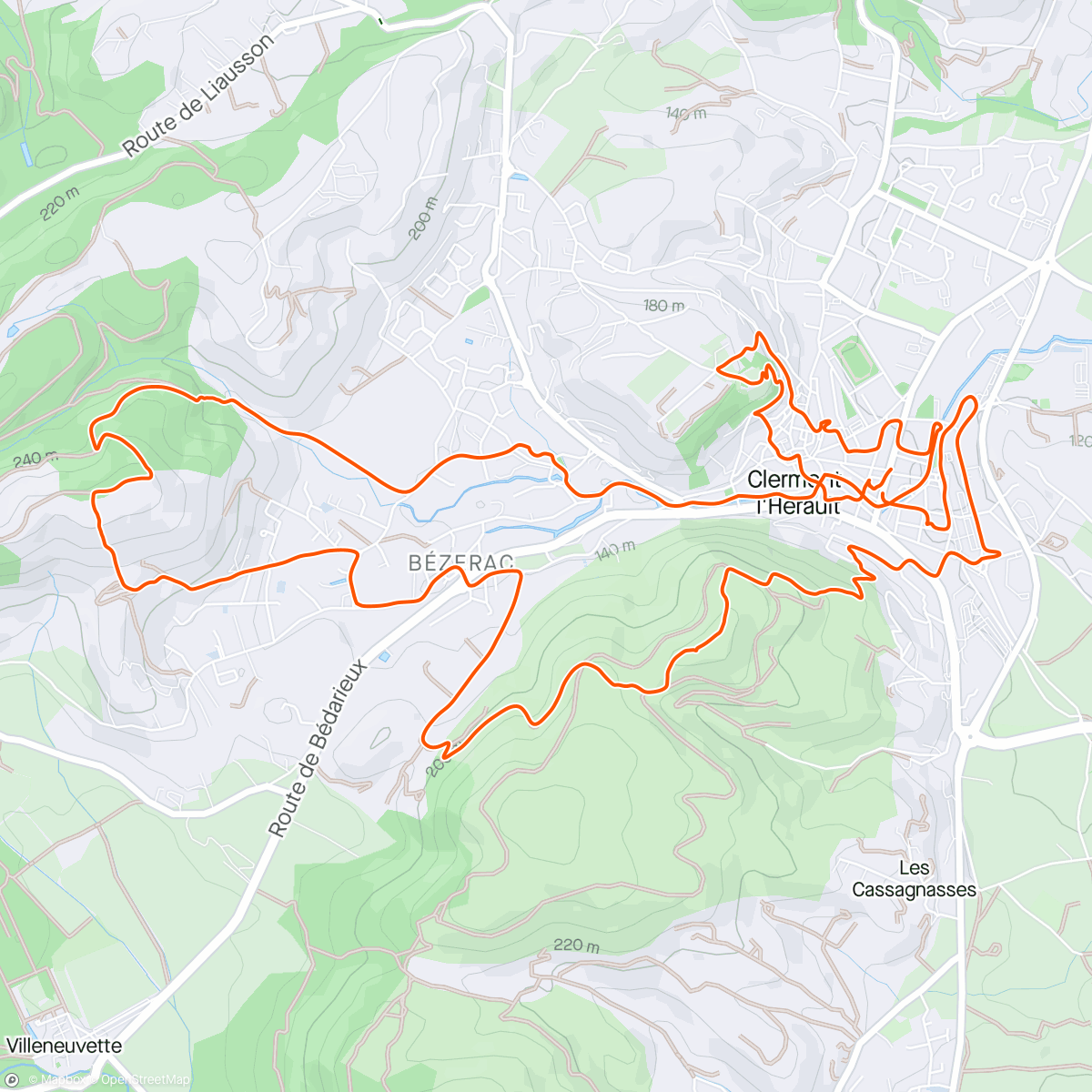 Mapa da atividade, Clermont Hérault Urban Trail avec Cam et 🤰