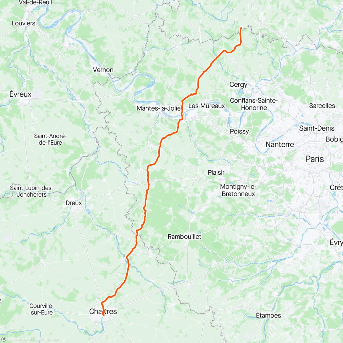 Map of the activity, Pelgrimage, Etappe 5: door de bossen, heuvels en regen naar Chartres ⛪️