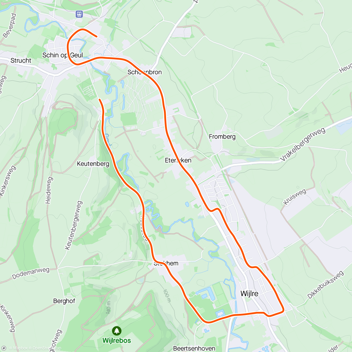 Map of the activity, Fietskleier aan, sjtap op fiets, SRAM leàg… dan mer rundje rennen langs de Geul