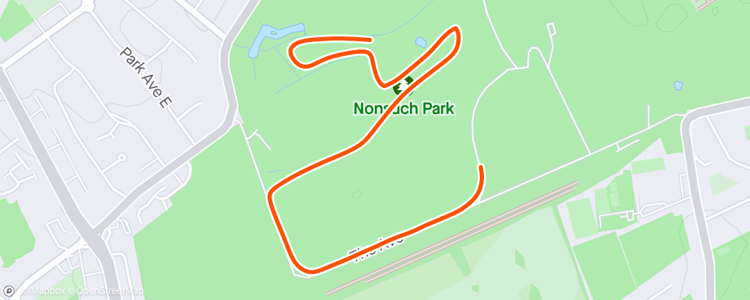 Map of the activity, Nonsuch parkrun. First 15 mins then watch froze!