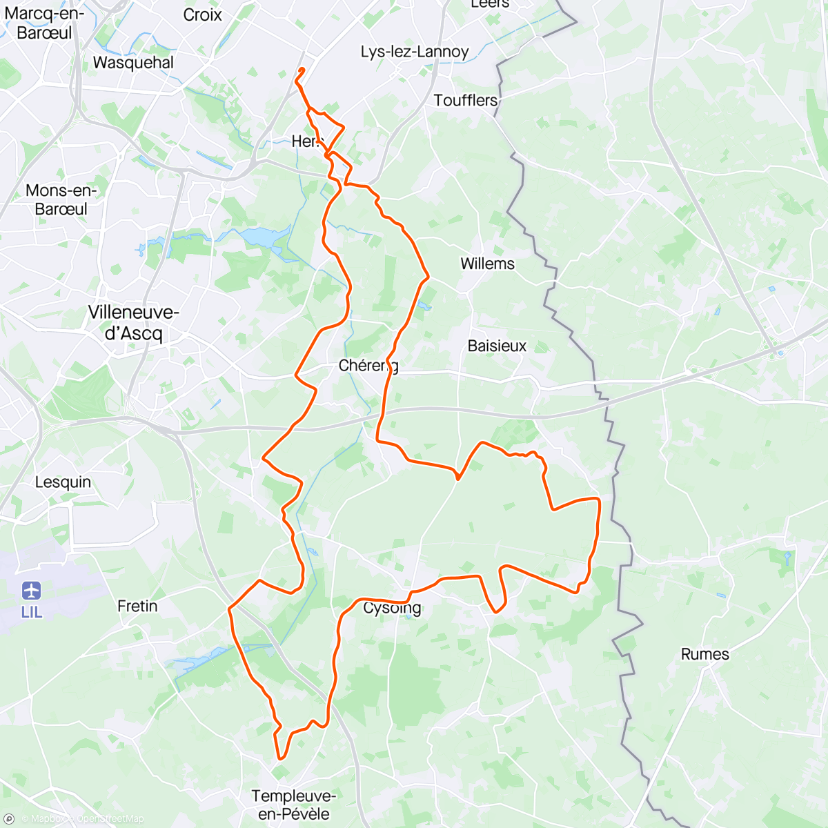 Map of the activity, Matin de Paris Roubaix du vent et du soleil