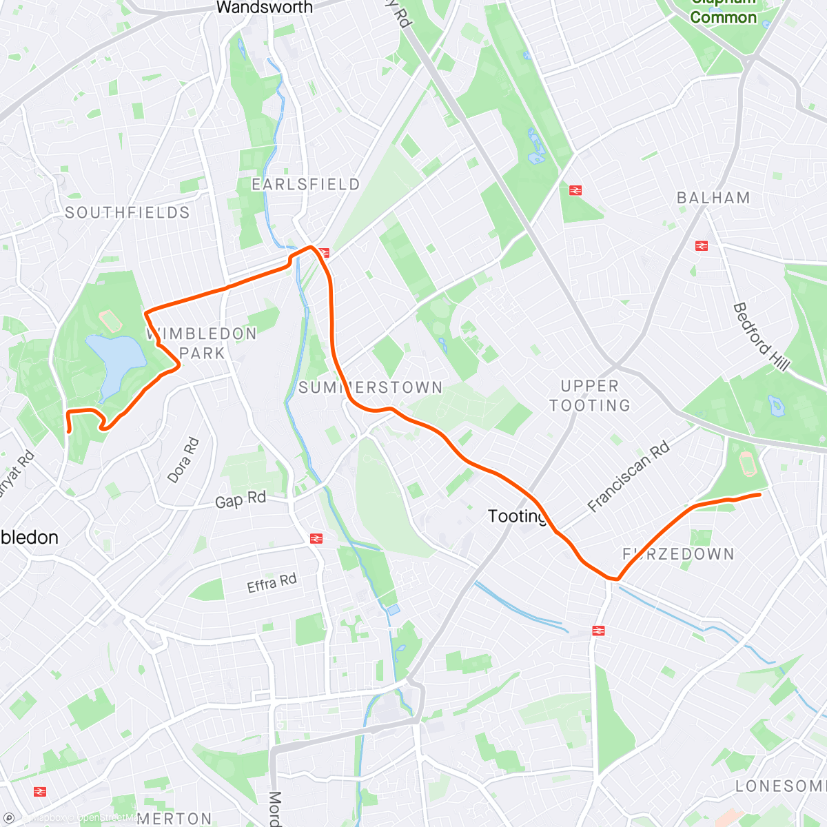 Map of the activity, Cycle to Wimbledon.🎾