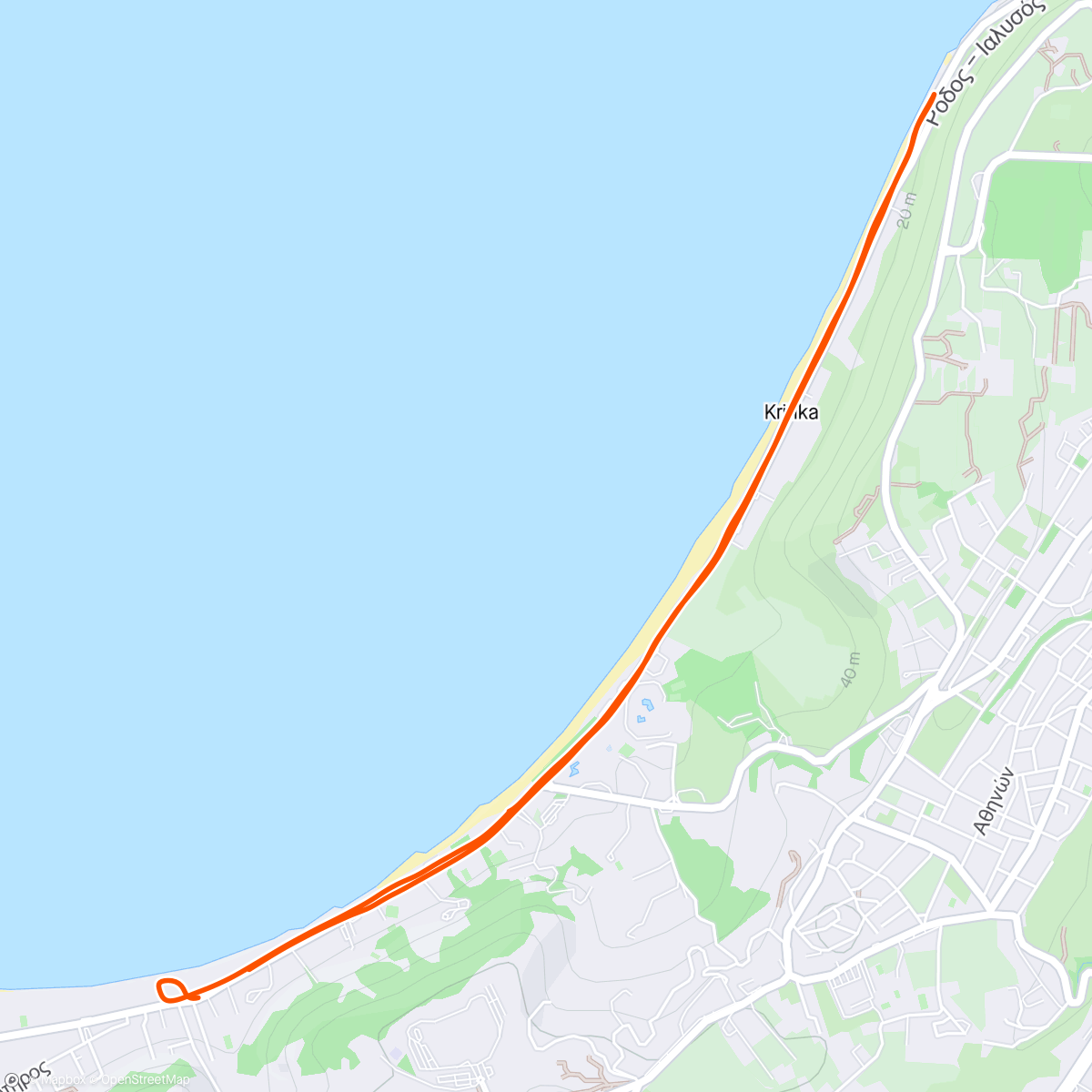 Map of the activity, Roads in Rhodes 🏃🏻‍♀️