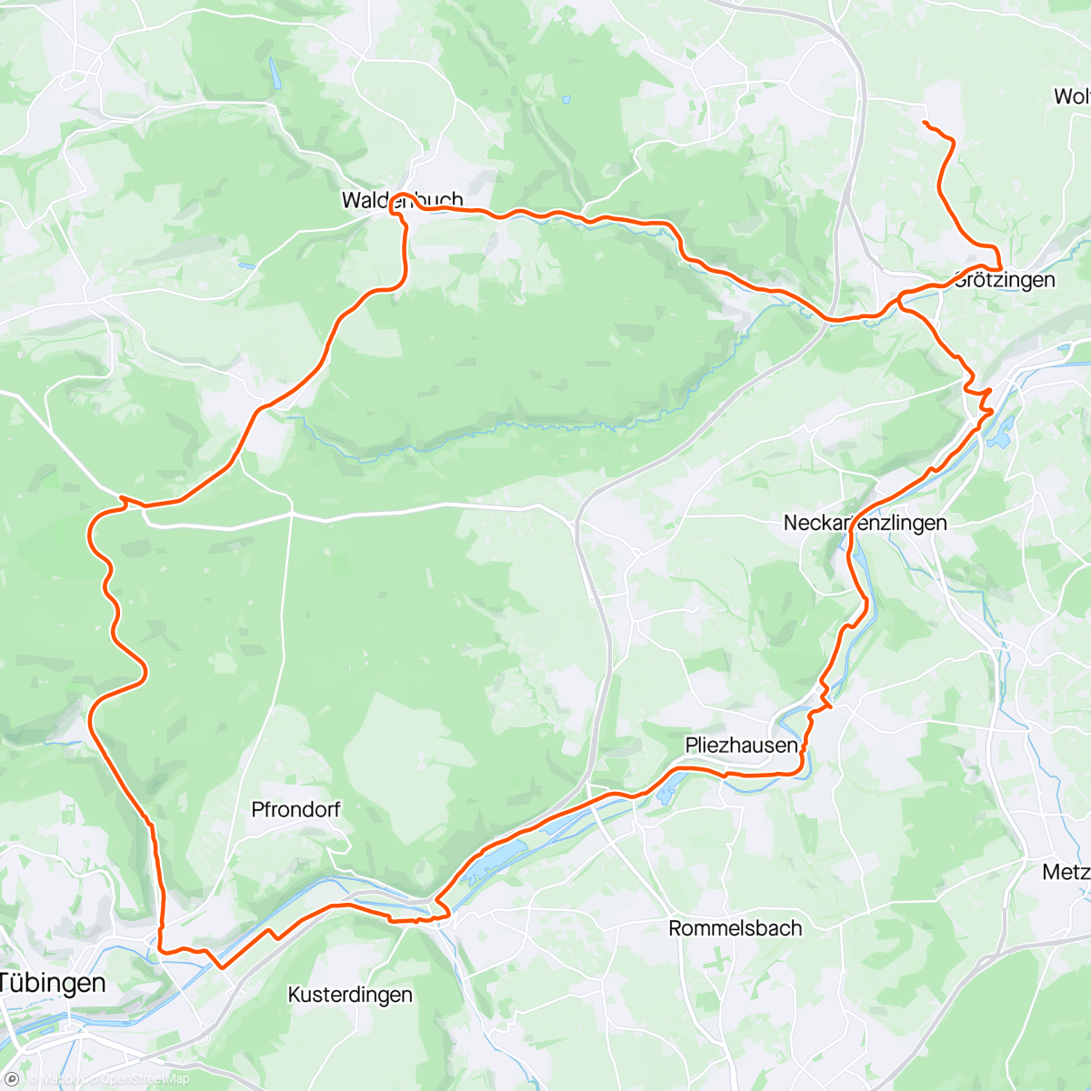 Map of the activity, Neckartal Radweg Tübingen