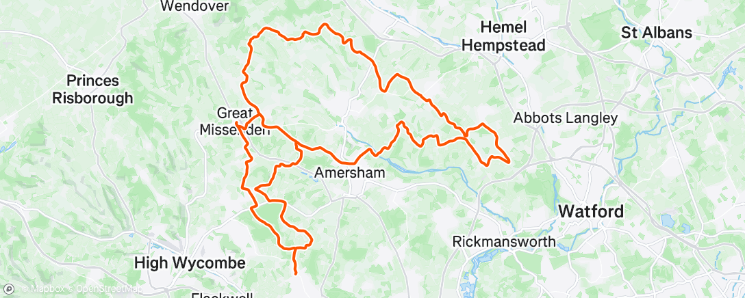 Map of the activity, SBMC Ride from Great Missenden to Chipperfield and Little Missenden