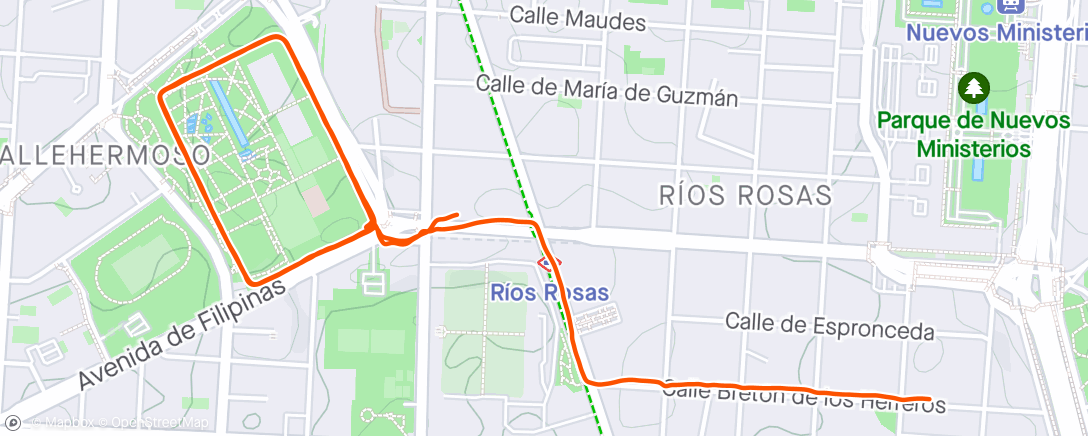 Map of the activity, Afternoon jog in Madrid