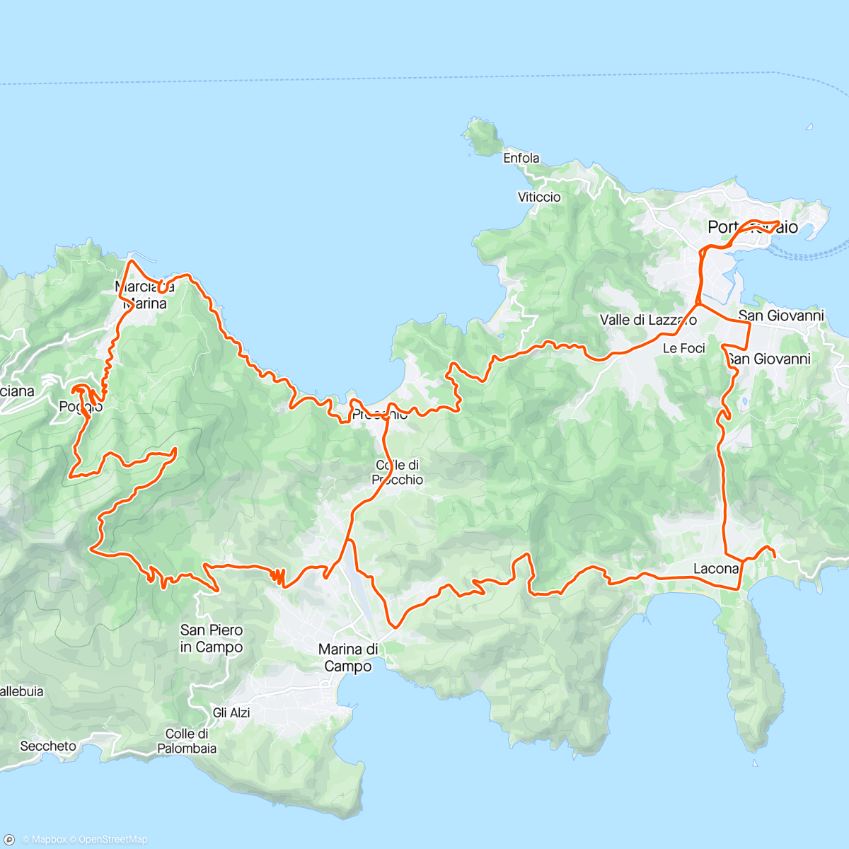 Map of the activity, 25.04.2024 - Tag 6 - RR heute weitere WPs der Rallye Elba abgefahren und kurz zum Rallyezentrum