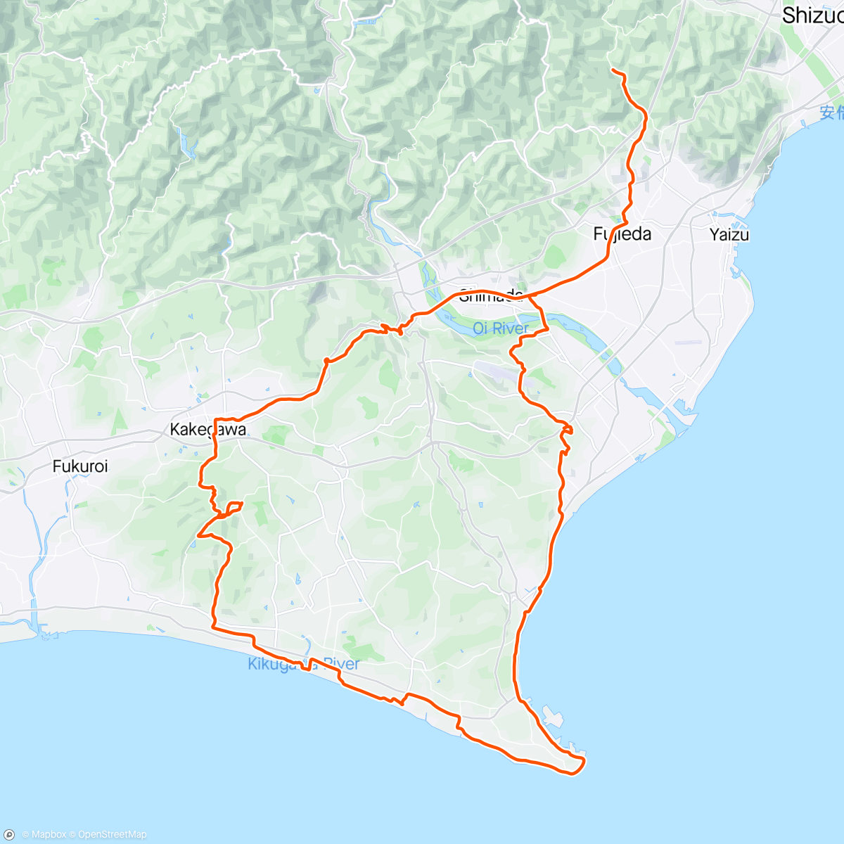 Map of the activity, 御前崎、浜岡砂丘、潮騒橋、掛川の隧道巡り、掛川桜、日坂宿