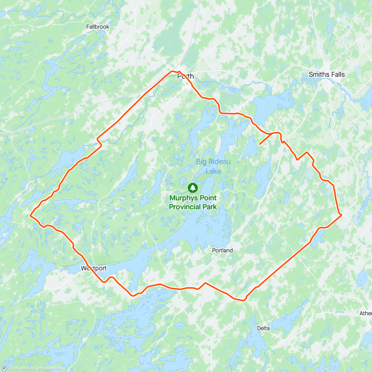 Mapa da atividade, Tour de Rideau Lakes