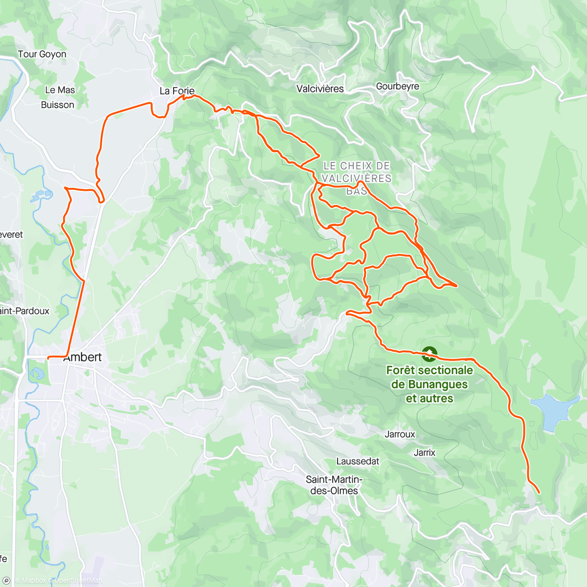 Map of the activity, ENDURO AMBERT. Finish P.2 Scratch ! Le feu. Meilleur spot de France