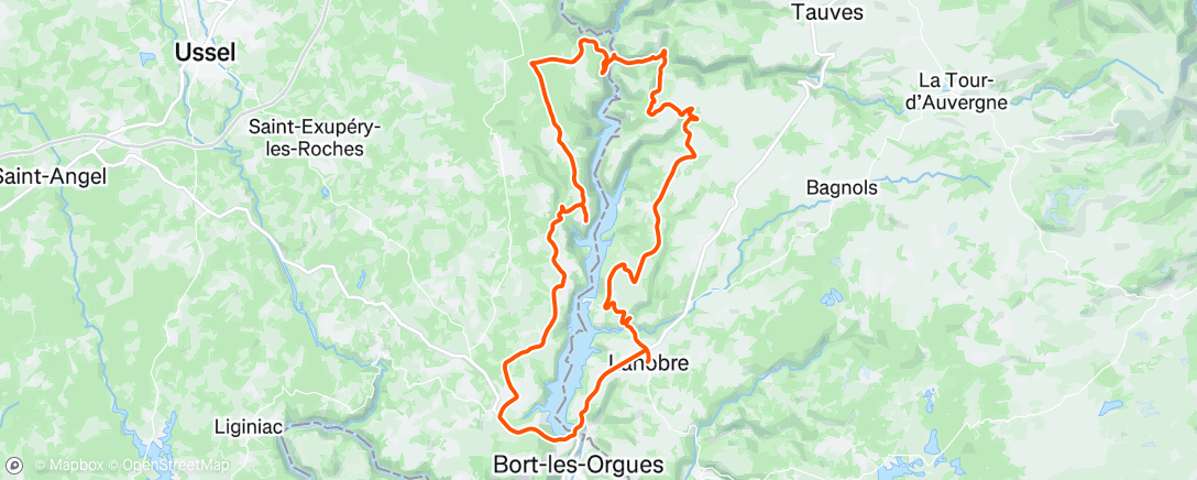 Map of the activity, Sortie Velo ,tour du barrage  de  borgnes  orgues
