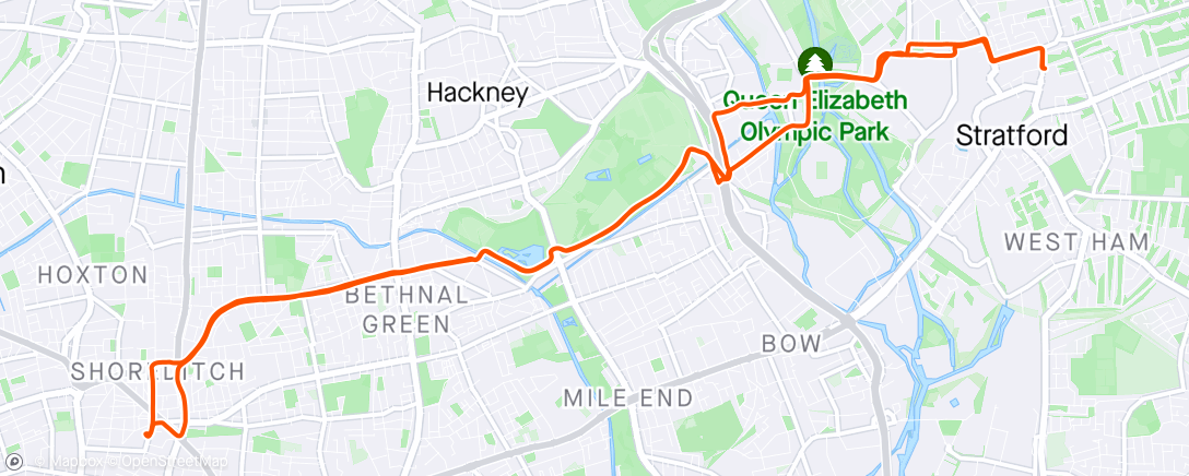 Map of the activity, Stratford > Shoreditch Commute  🚲