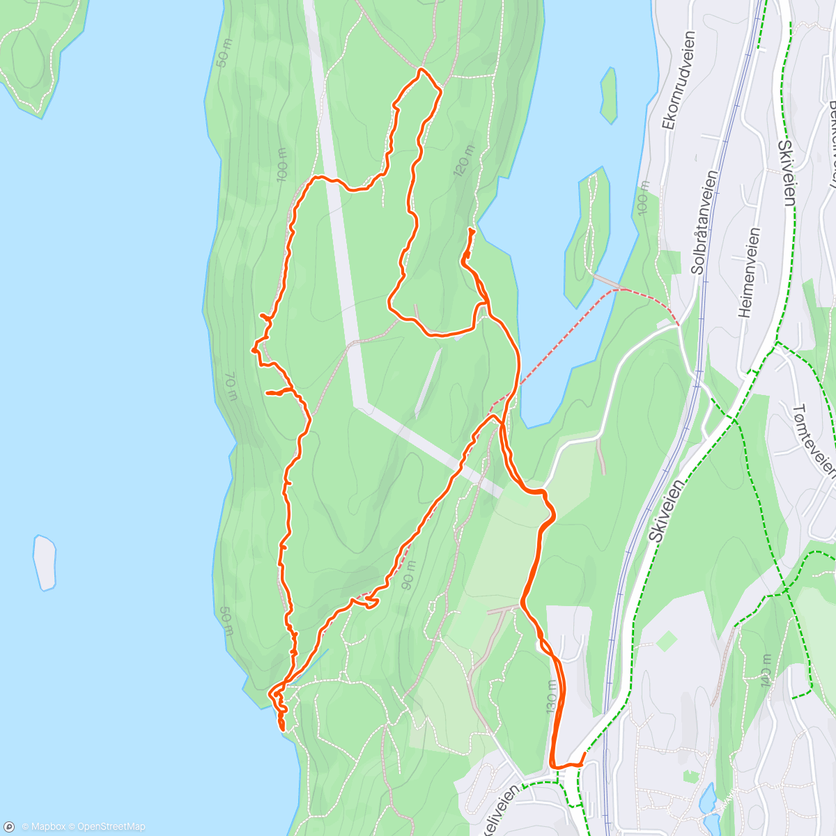 Mapa de la actividad (Beautiful walk down to Gjersjøen for a refreshing swim🥶☀️ (Then I tripped and fell on the back and now my back hurts like hell😩😩))
