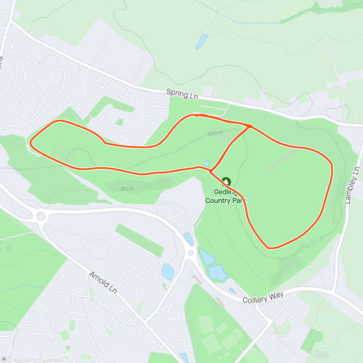 Map of the activity, Gedling parkrun.