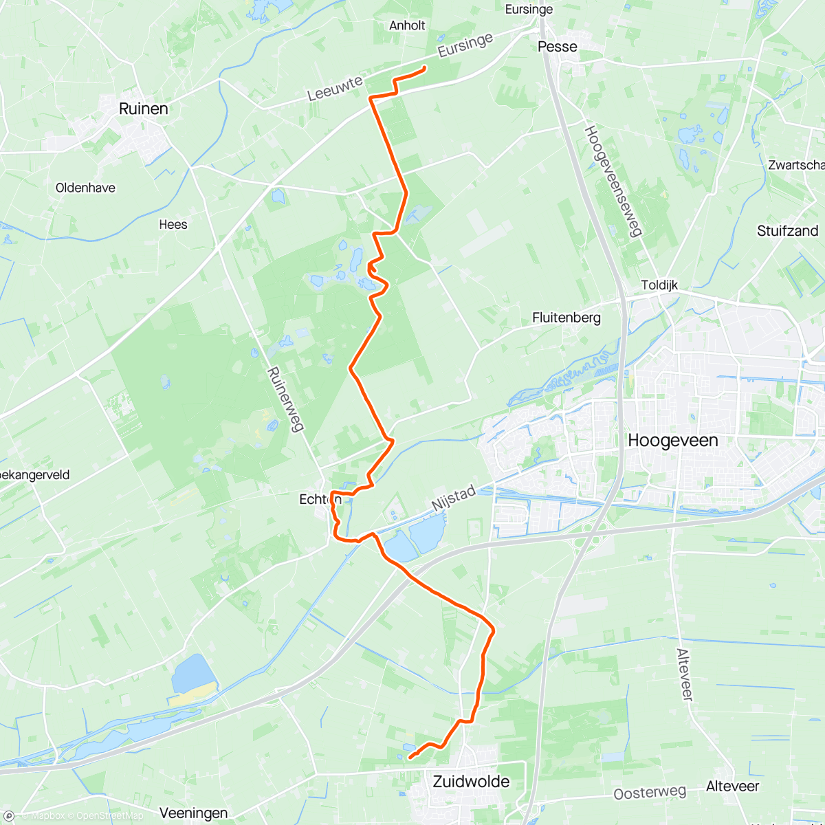 Map of the activity, Roots Natuurpad: etappe 11 (Ruinen - Zuidwolde)