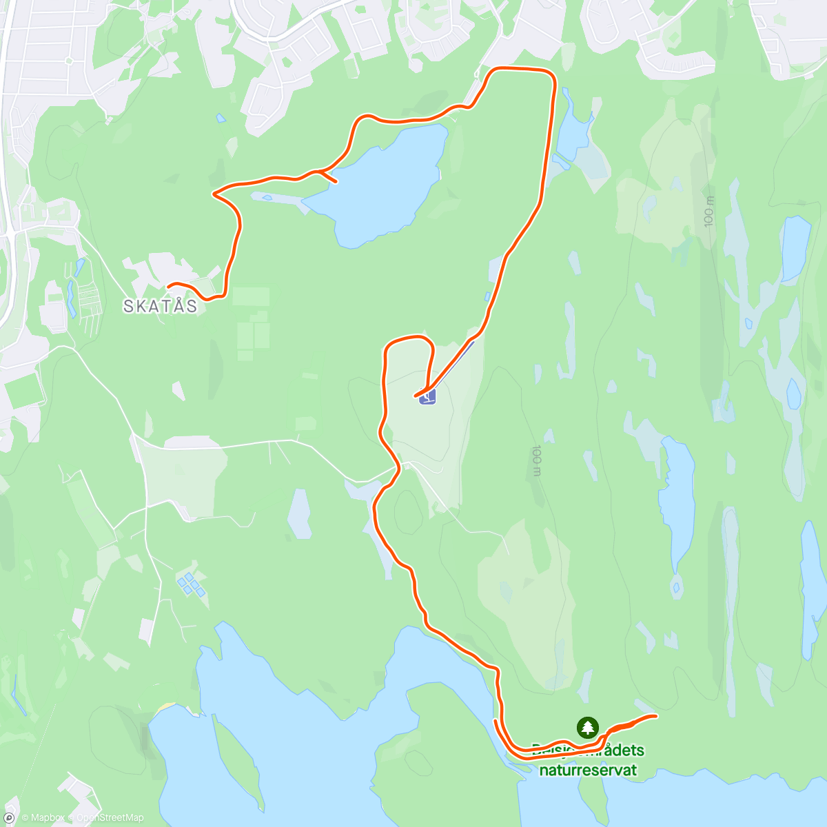 Map of the activity, Backintervaller i Hästbackarna och en vända upp i slalombacken