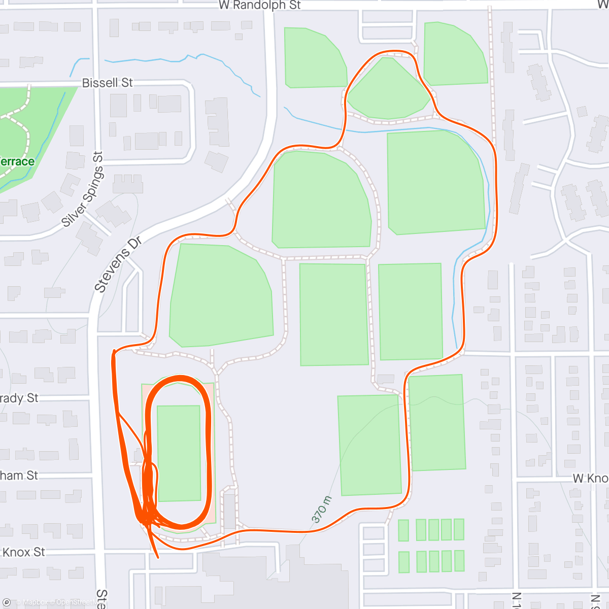 Map of the activity, 10 x Yasso 800s (2:35)