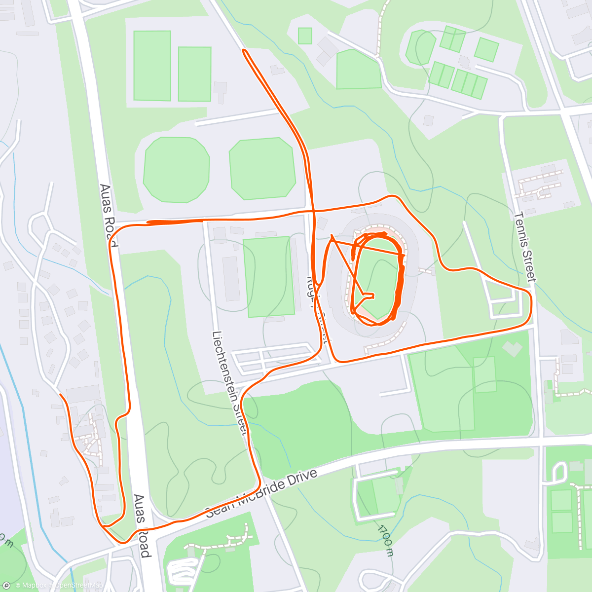 Map of the activity, 500m PB - 61.6s 😤