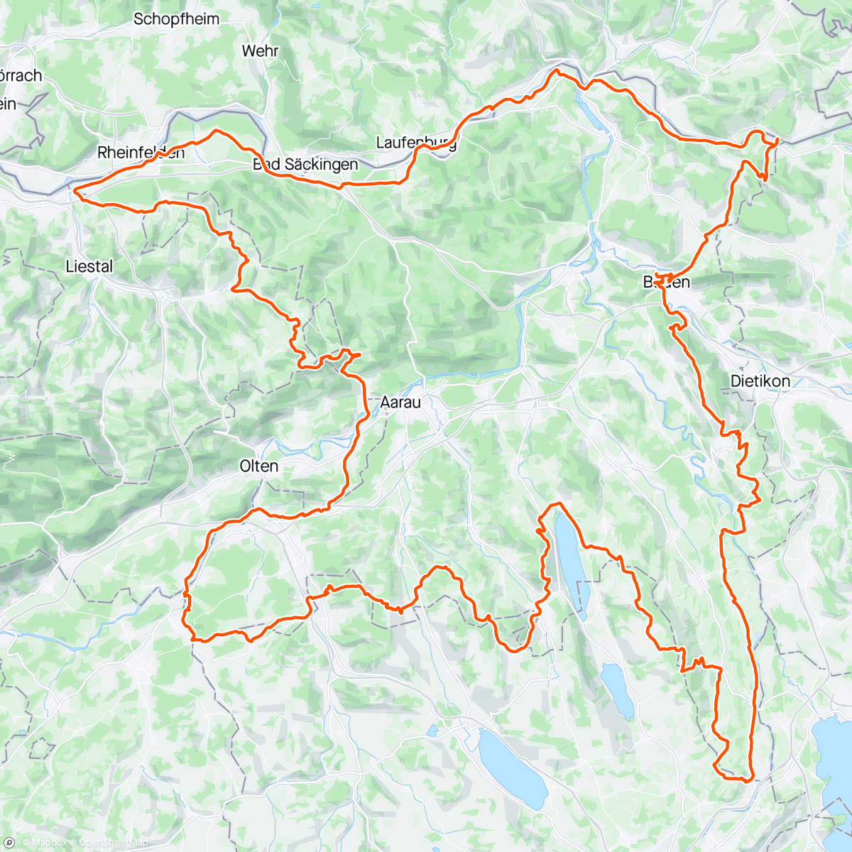 Map of the activity, BRM 300 BORDER BASH AARGAU