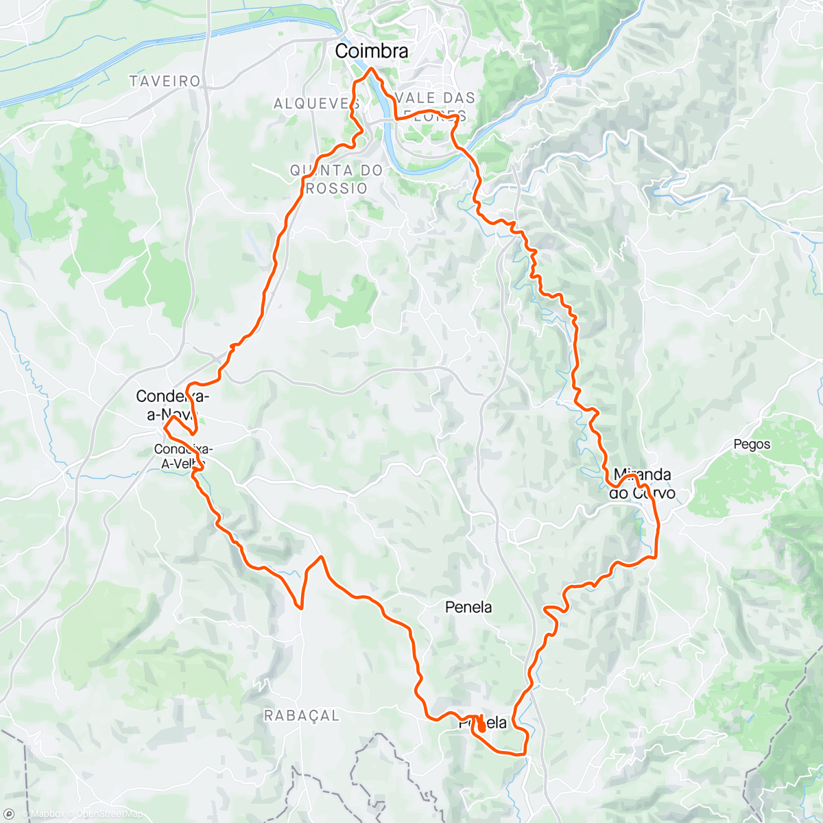 Map of the activity, Beautiful ride around the hills south of Coimbra