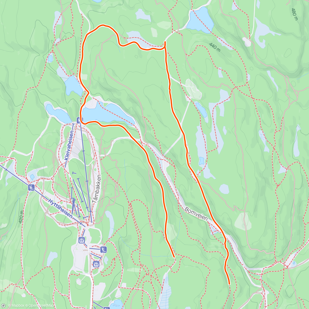 Map of the activity, Glatte ski