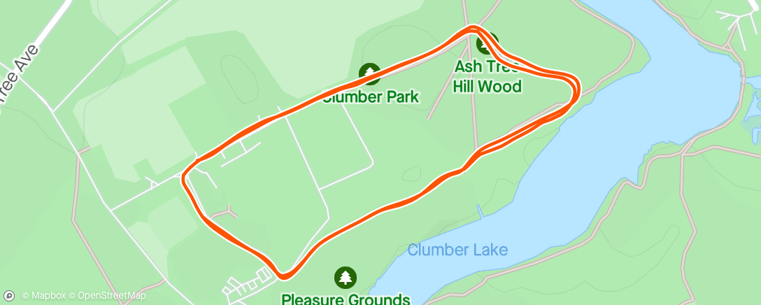 Map of the activity, Clumber Park Park Run.