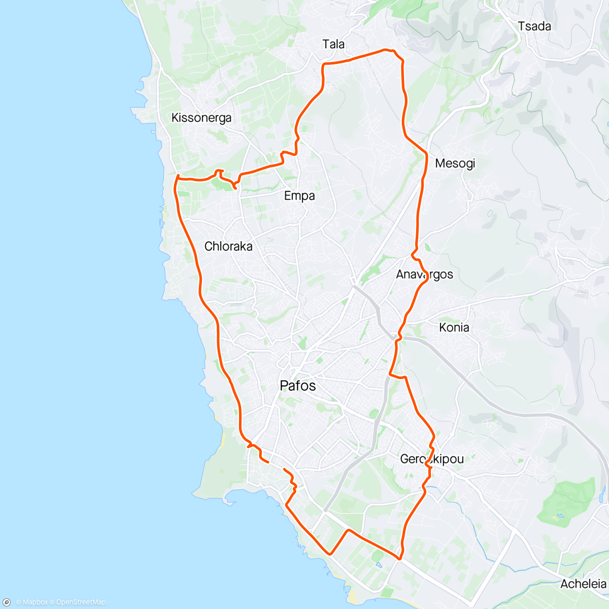 Map of the activity, Paphos mtb