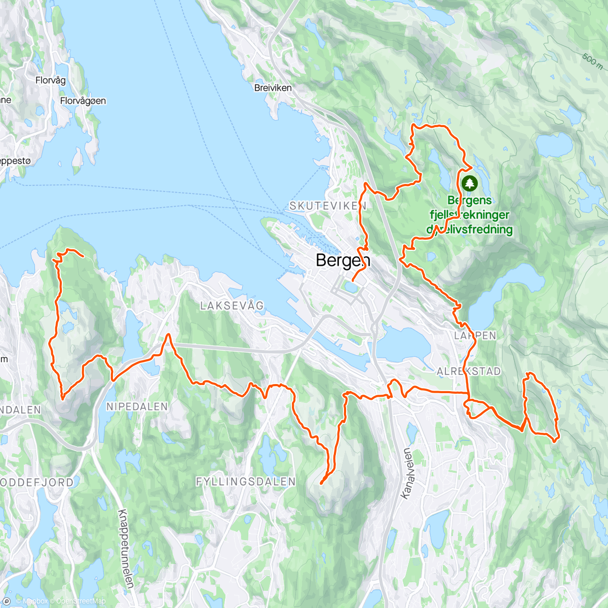 Mapa de la actividad, 7 fjell turen i Bergen i perfekt vær. Bildene sier sitt 😁