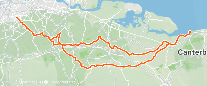 Route map for WHITSTABLE – THE LOBSTER SHACK – G1/2 138MI 7700FT G3 63MI 3300FT