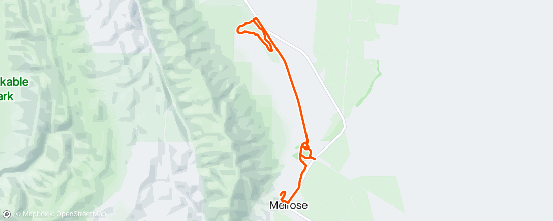 Map of the activity, Melrose MTB area.  Technical trails in town so out on the RT to do a loop.