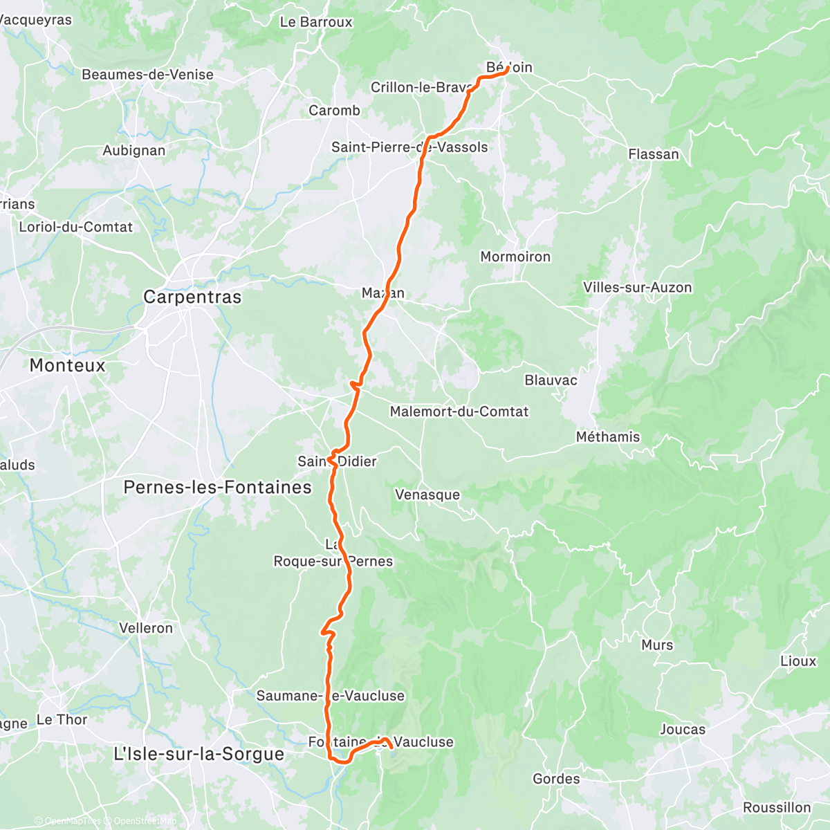 Карта физической активности (FulGaz - Bédoin to Fontaine-de-Vaucluse)