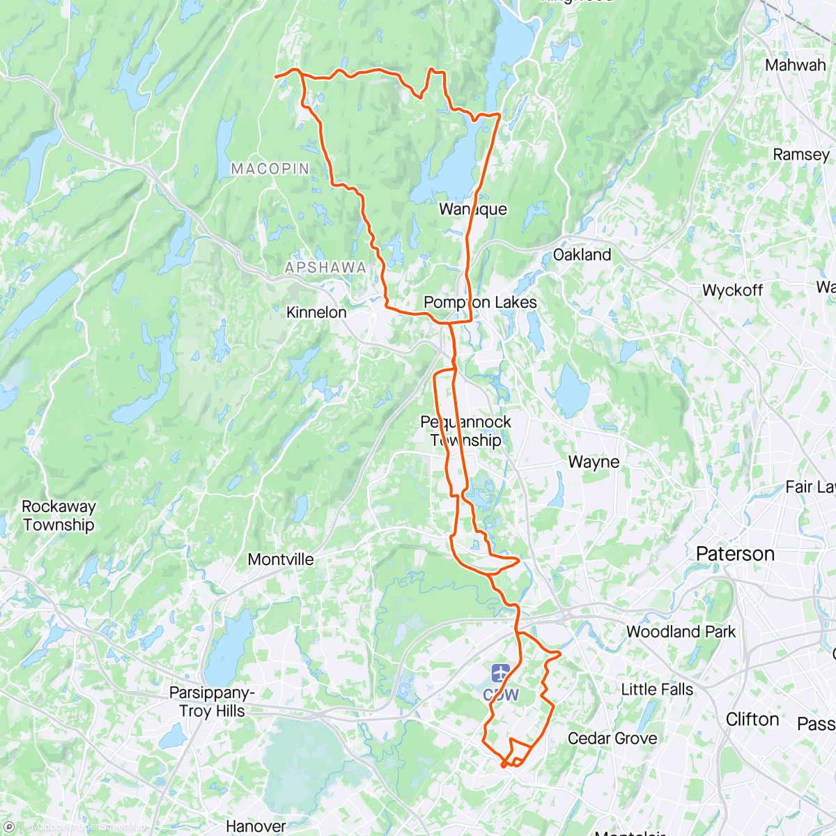 Map of the activity, Sunday ride to the Vreeland Store