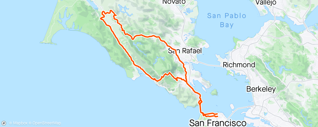 Map of the activity, Pantoll-Stinson-Point-Reyes-Fairfax Ride