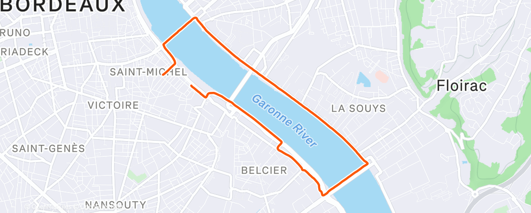 Map of the activity, Course à pied le soir