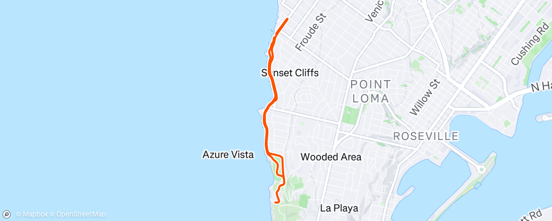 Map of the activity, BMR group run at Sunset Cliffs!