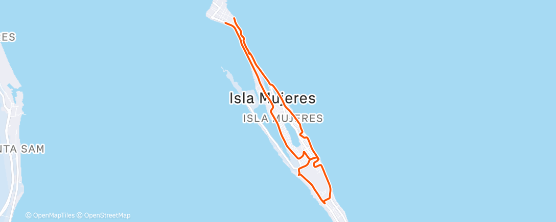 Map of the activity, Beach Cruiser ride on Isla Mujeres