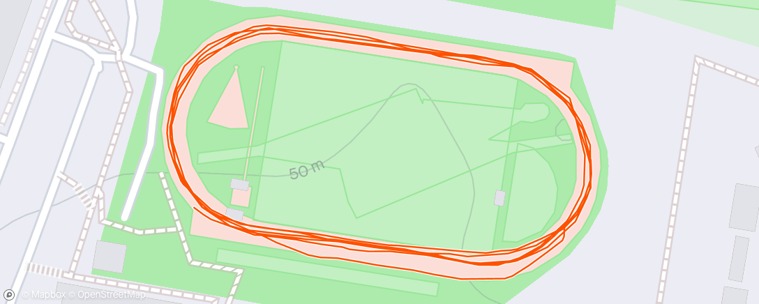 Map of the activity, Evening track session gently working the leg before Sunday!