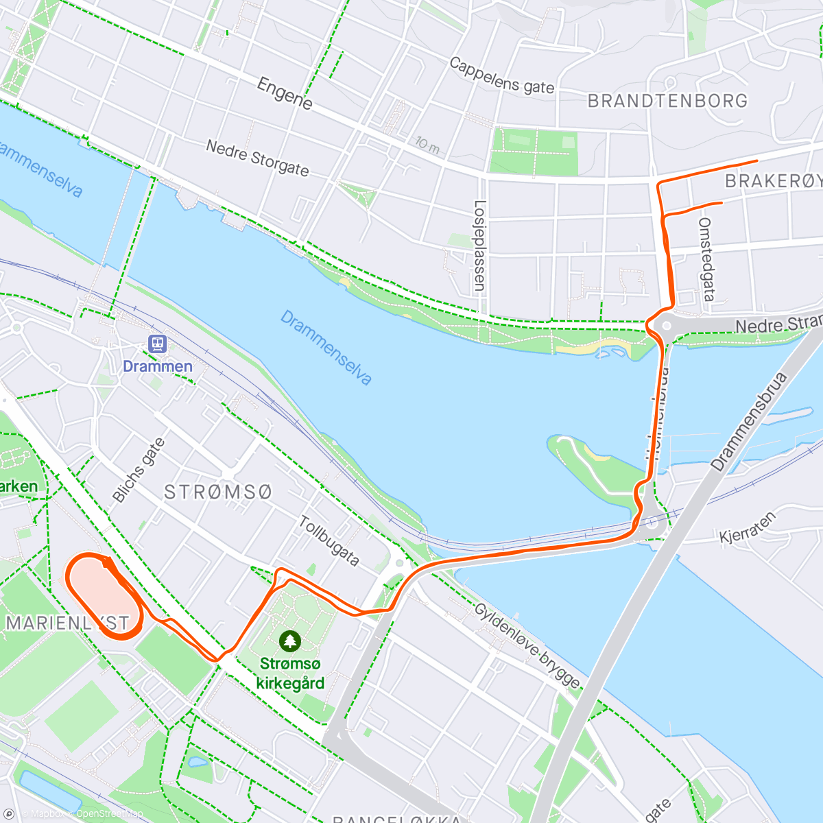 Map of the activity, 8x 400m |400m pause/barnepass