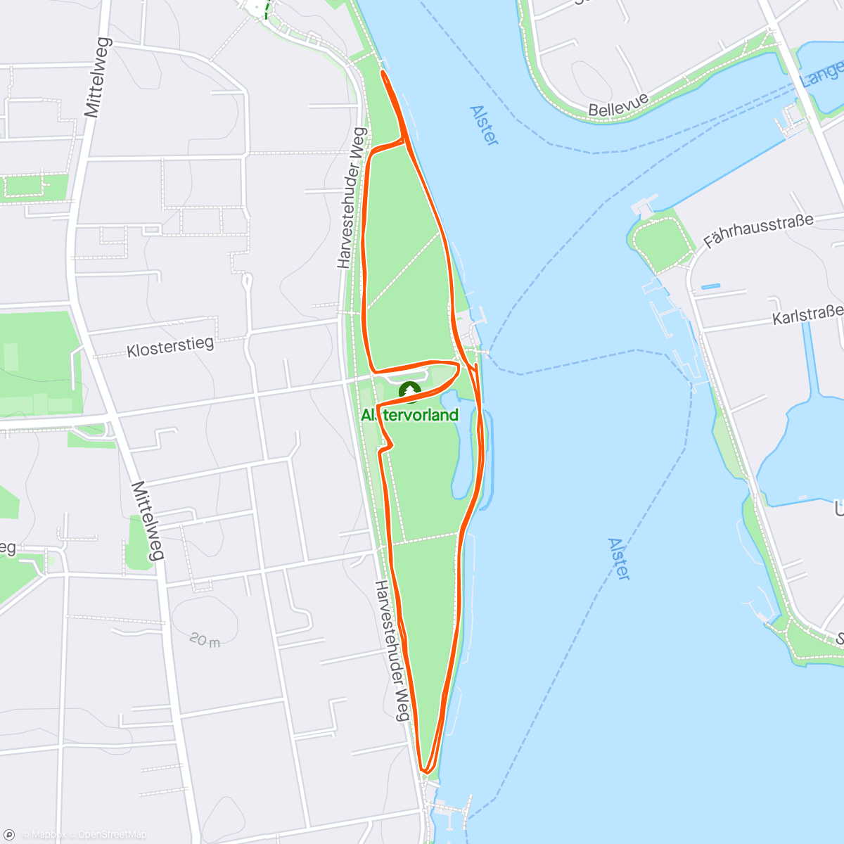 Mapa da atividade, Alstervorland parkrun (Hamburg)