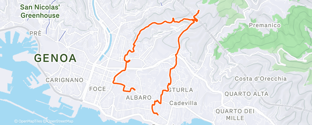 Map of the activity, 🇮🇹 Run 🟡 Genova 🤐 Hills: Albaro, Camaldoli, Pianderlino 🏴󠁧󠁢󠁥󠁮󠁧󠁿