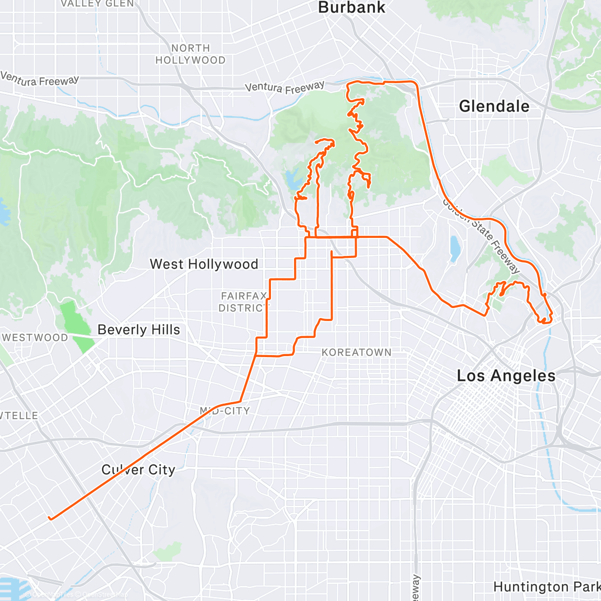 Map of the activity, Awesome ride with friends that ended in a hit and run.
