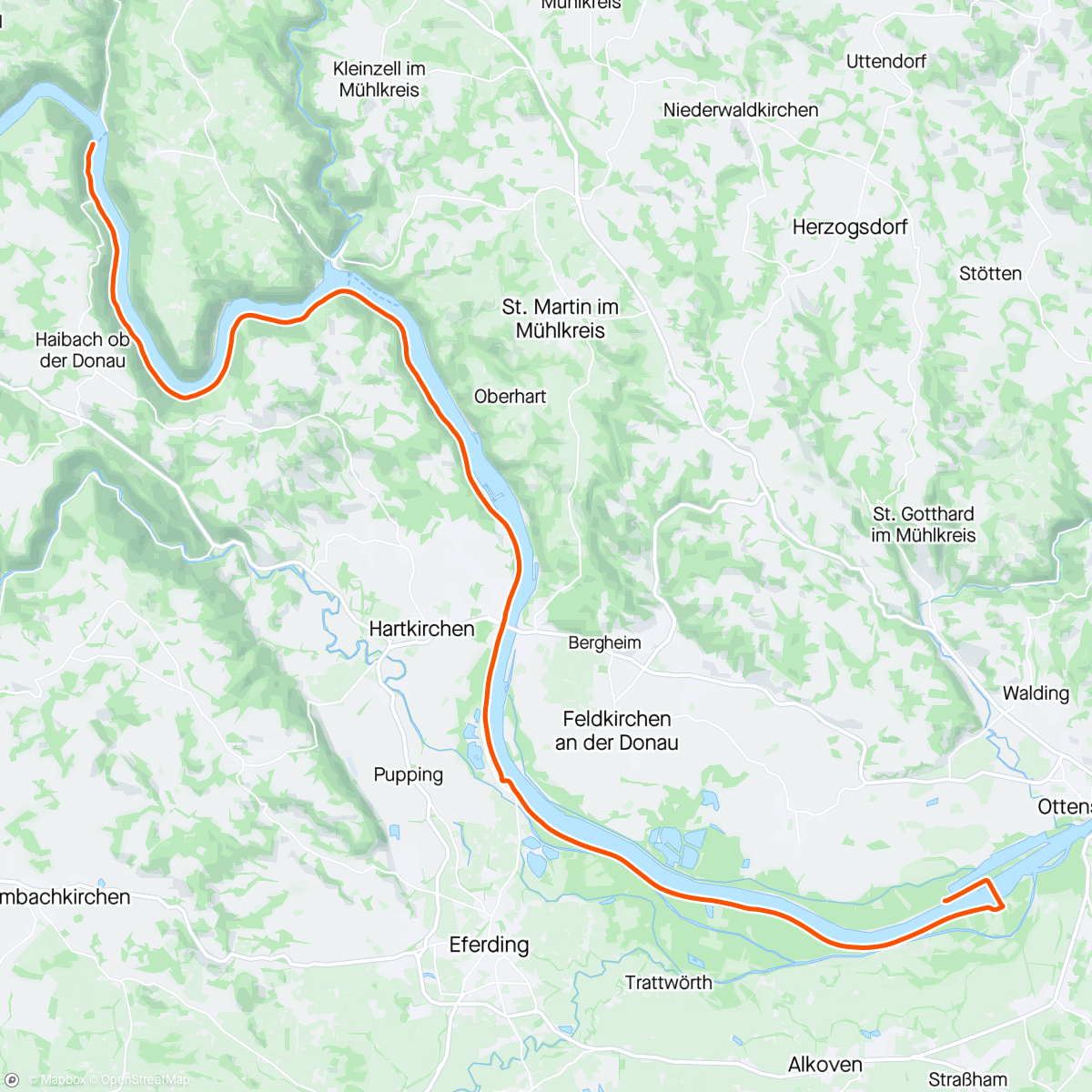 Mapa de la actividad, ROUVY - Danube Cycle Path I (Obermühl/Kobling-Aschach-Kraftwerk Ottensheim)