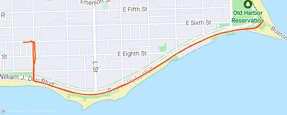 Map of the activity, Run along Harbor Walk to Pleasure Bay and back in South Boston, MA
