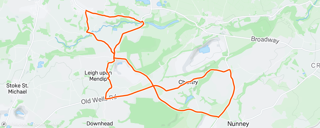 Map of the activity, Sunday road run in the Mendips
