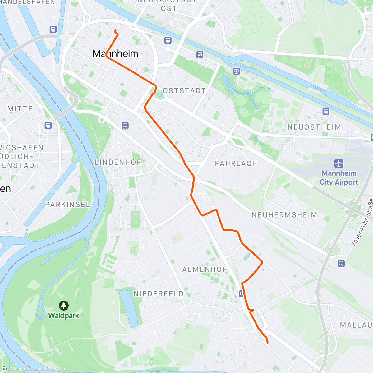 Mapa de la actividad, Mountainbike-Fahrt am Abend