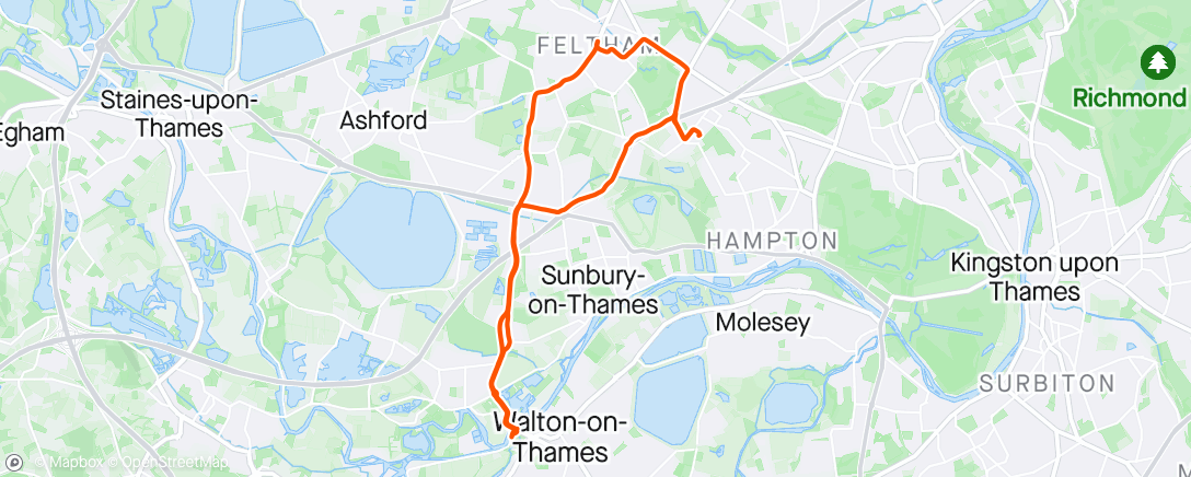 Map of the activity, Friday early morning ride with FSK cycling buddies 😀 to Walton-on-Thames