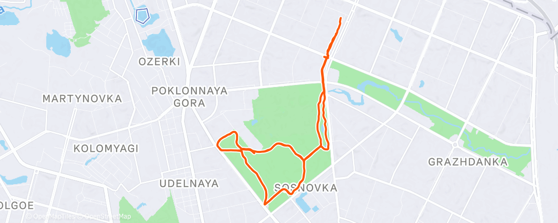 Map of the activity, Переменный бег 10 км (1200 + 800)