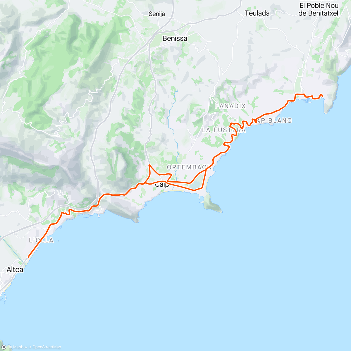 Map of the activity, Afsluitende koffierit naar Moraira