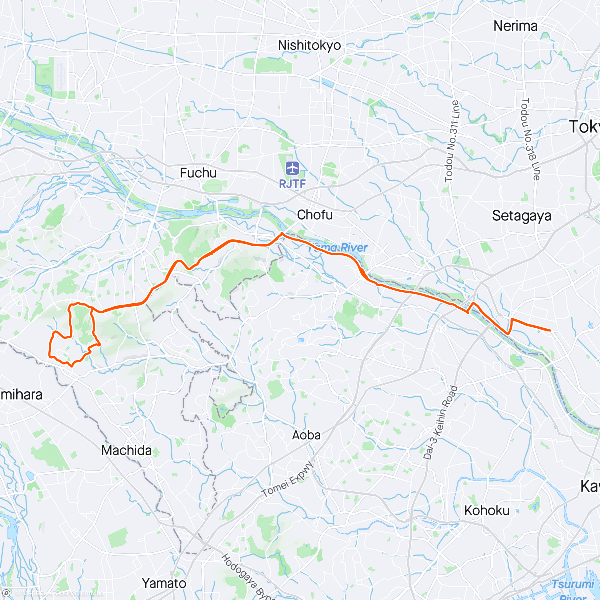 Map of the activity, Ride with Alex