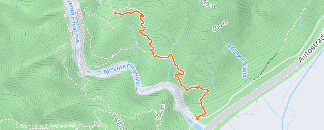 Map of the activity, Sessione di trail running serale